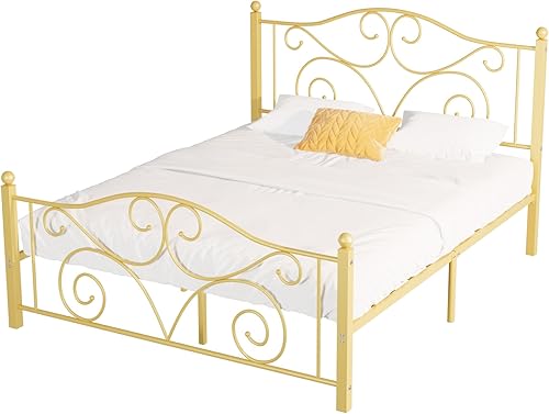 Miniatura 62 de VECELO Base de cama tamaño individual con cabecero y estribo, soporte de listones de metal resistente, base de colchón de plataforma, no necesita