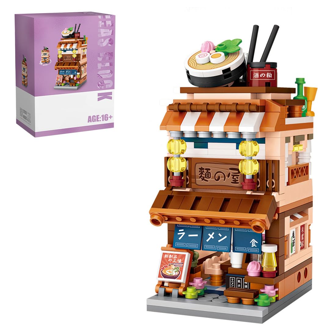 Japanese Street Ramen Shop Building Set, MOC Mini Street Scene Architecture Model with Traditional Onsen Design, Creative Display and Collection Set for Adults and Youth (412PCS)