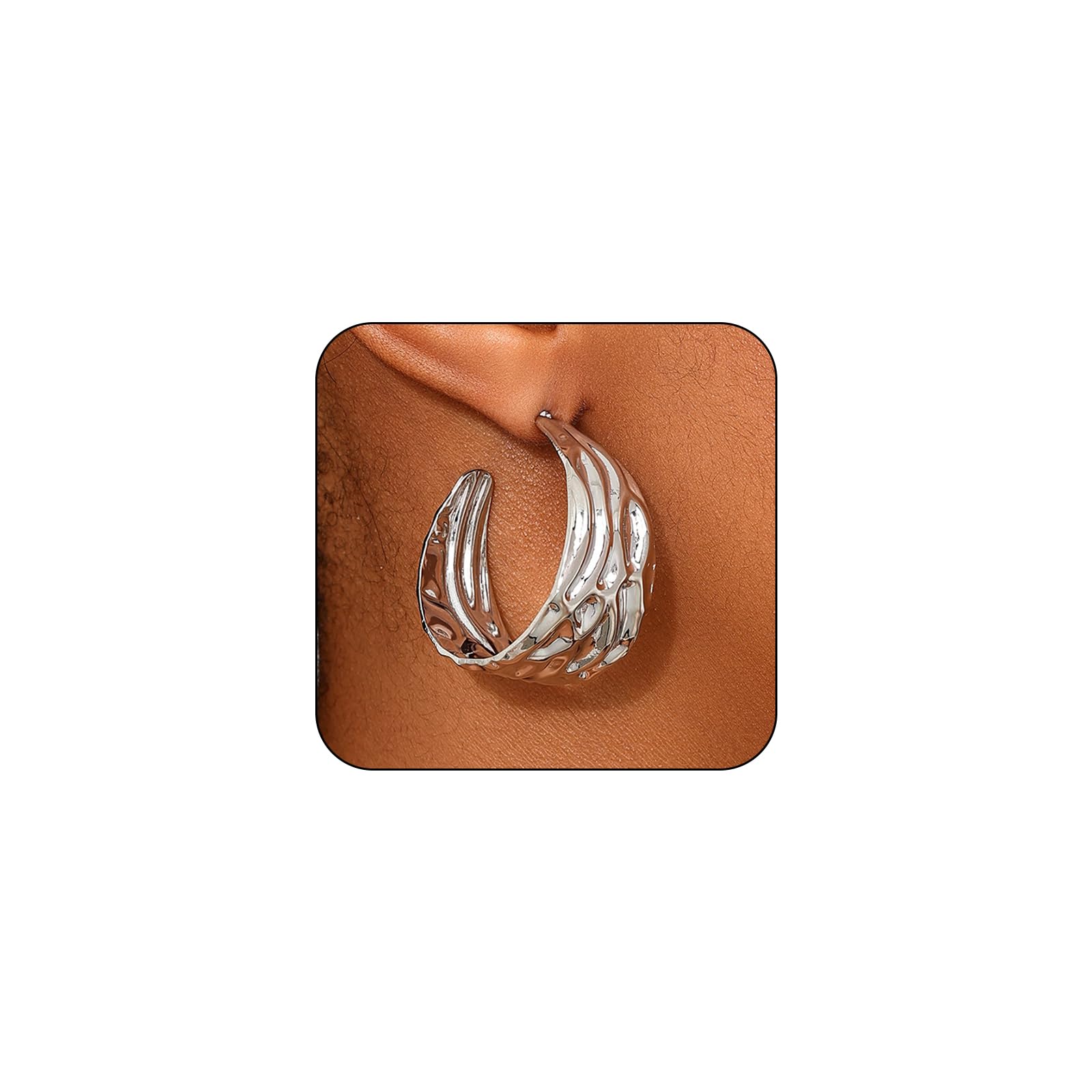 Dainty Hammered Gold Hoop Earrings for Women Chunky Silver Wide Hammer Circle Statement Dangle Earrings Trendy Thick Exaggerated Round Jewelry