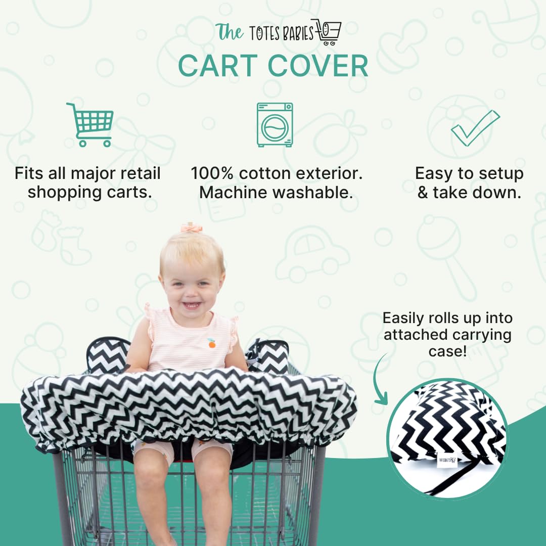 TOTES BABIES Copertura per carrello della spesa e seggiolone, in morbido cotone, con custodia per telefono, colore: bianco e nero