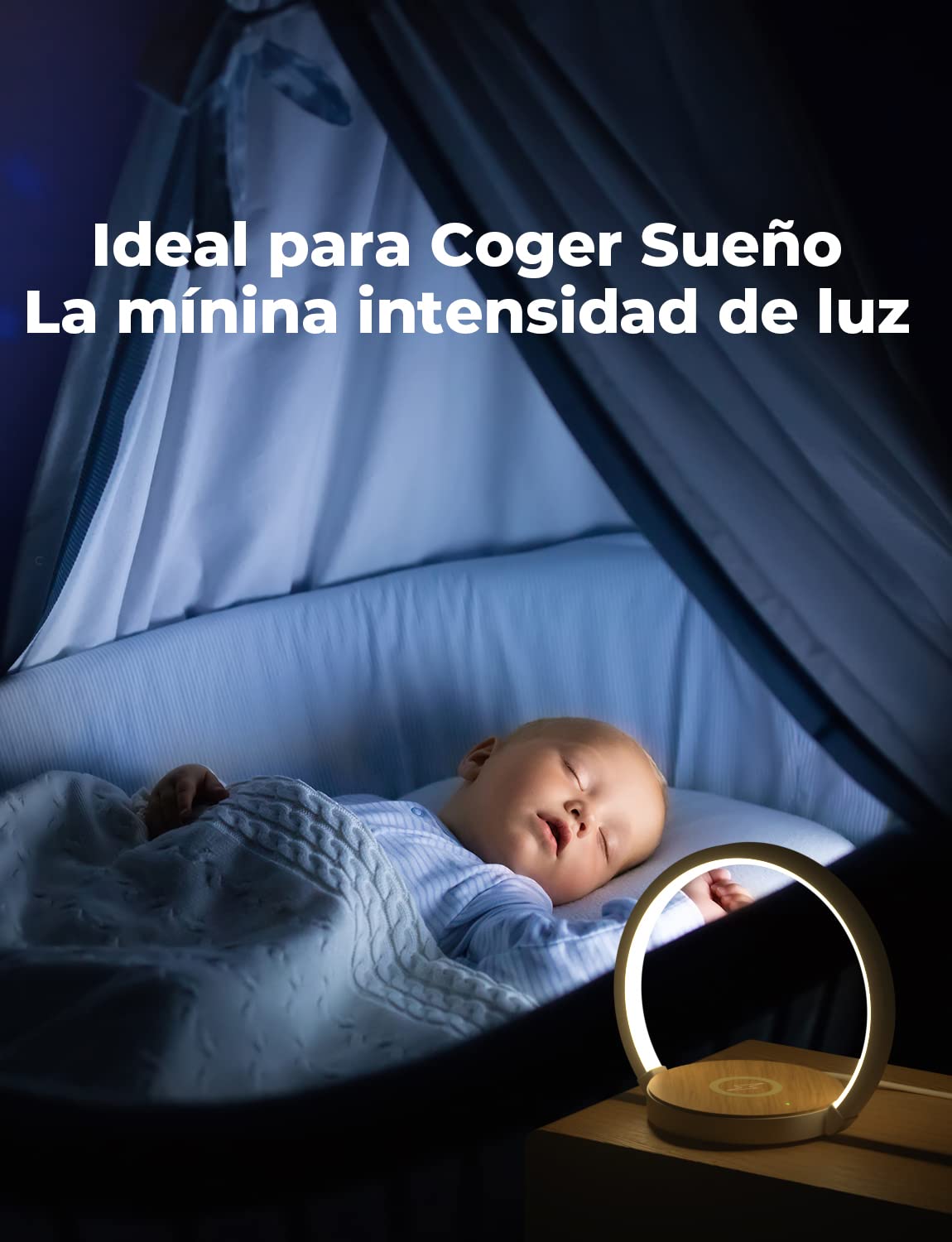 Lámpara de Mesita de Noche Tactil, Regulable en 3 Niveles, Lamparas de Mesita de Noche con Cargador Inalámbrico, Luz Nocturna LED, Para Dormitorio, Escritorio o Regalo