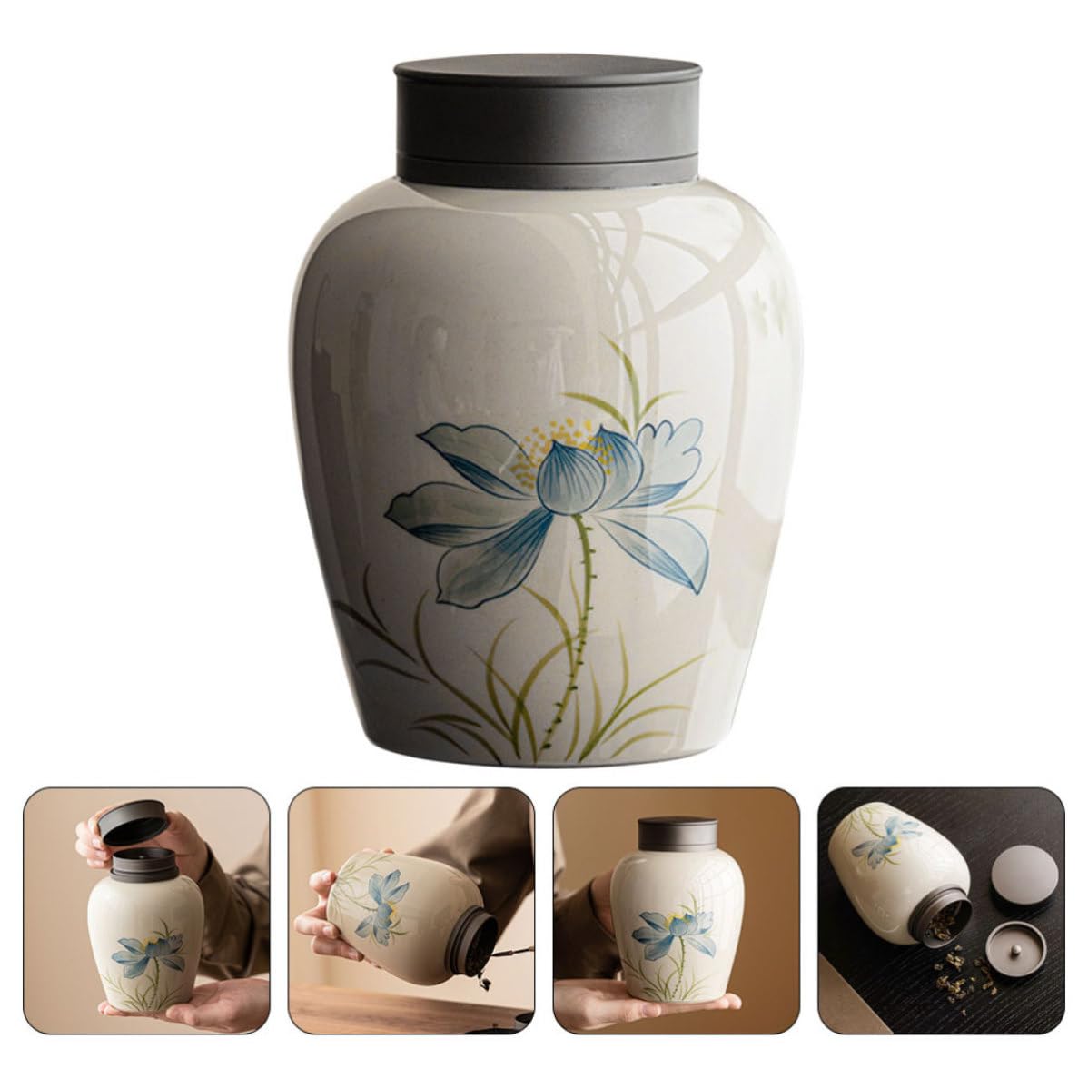 Recipiente de Cerámica para Té Capacidad de 700ml, Multi-funcional y Sellado Hermético Que Protege Humedad, Adecuado para Almacenamiento de Té y Frutos Secos
