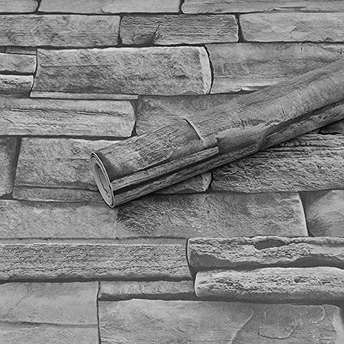 QIMAY Grey Stone Brick Peel and Stick Wallpaper - Transform Your Home in Minutes!