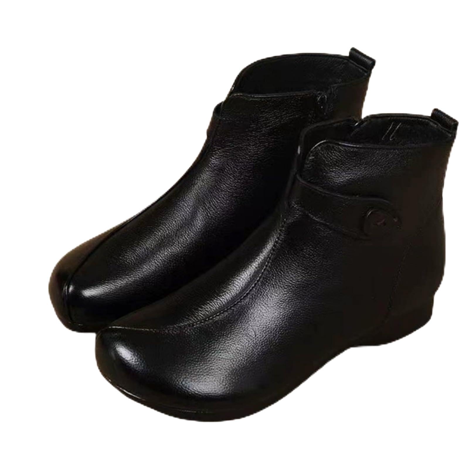 Ankle Boots for Women Vintage Low Heel Pull On Short Western Boots Retro Leather Damping Shoes Comfort Casual
