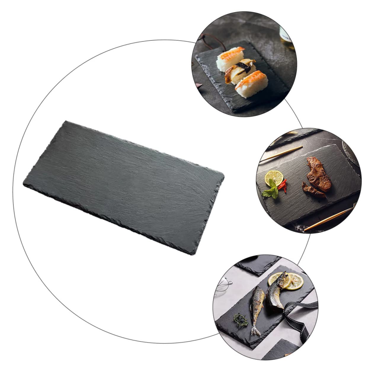 Hemobllo Plateaux à Sushis en Ardoise Noire 2 Pièces, Assiettes Multifonctions Réutilisables et Antidérapantes pour Desserts et Steaks, Design Isotherme Pratique