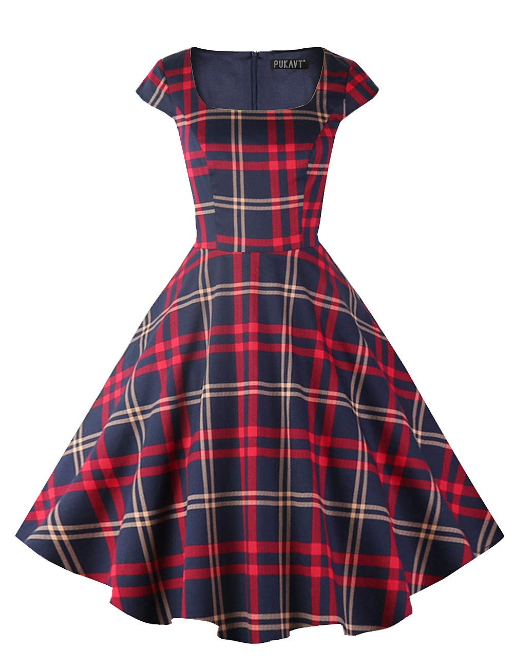 PUKAVT Women's Cocktail Party Dress Cap Sleeve 1950 Retro Swing Dress with Pockets