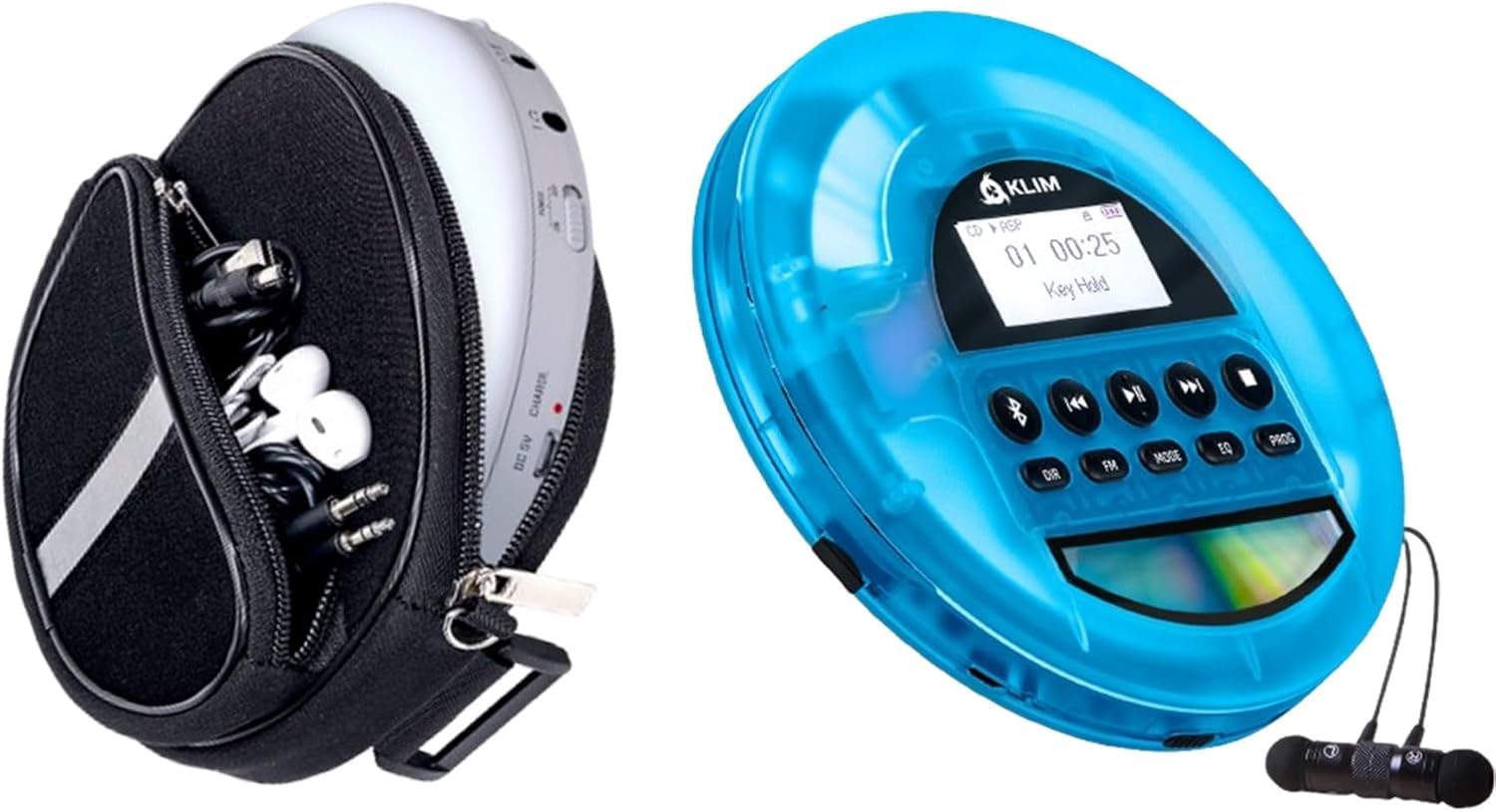 KLIM Nomad Transparent Blu Lettore cd portatile with KLIM Custodia Impermeabile per Lettore CD Portatile