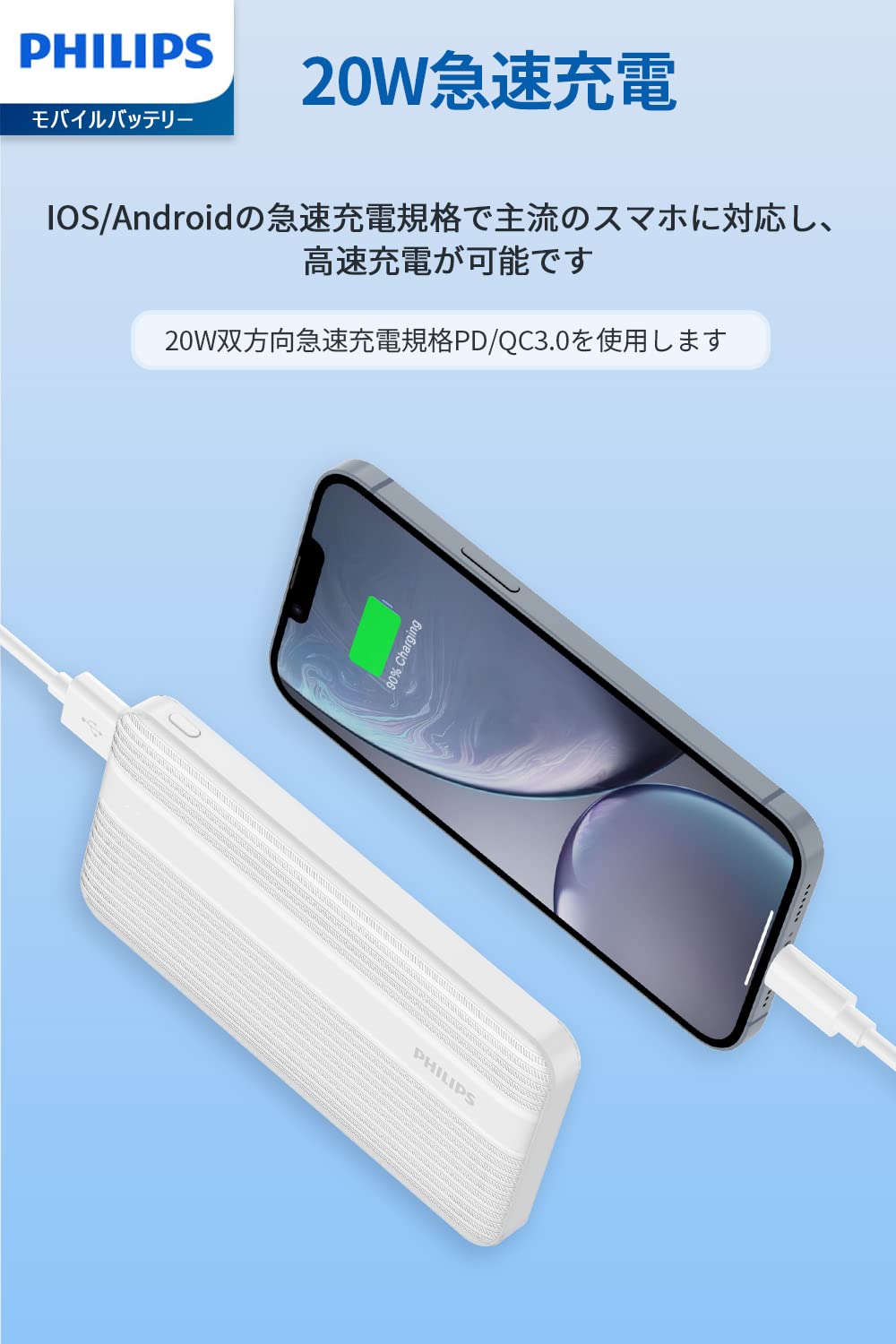 Amazon | Philips（フィリップス）【モバイルバッテリー 10000mAh】PD