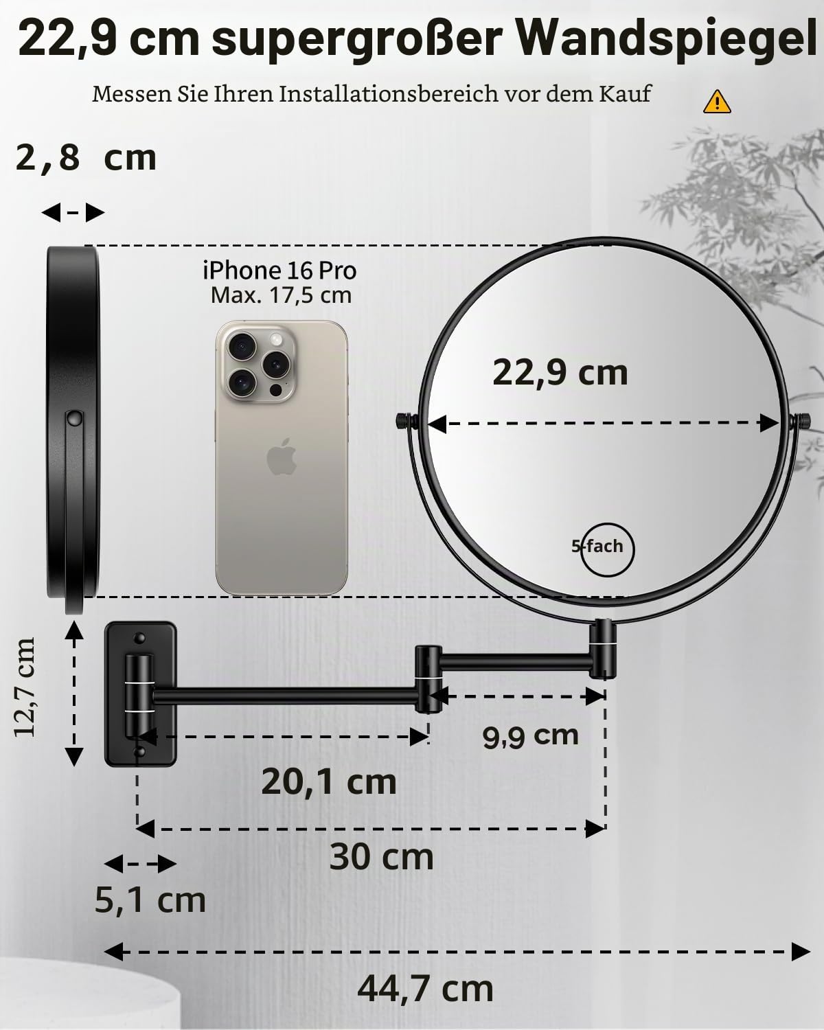 Gospire Kosmetikspiegel Wandmontage 9 Zoll Doppelseitiger Wandspiegel Rasierspiegel Schminkspiegel mit Normal und 10 Fach VergroBerung,360°Schwenkbar,verchromt für Badezimmer, Kosmetikstudio,Hotel