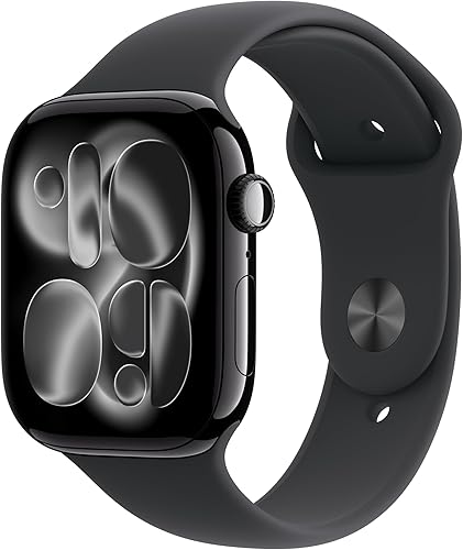 Apple Reloj inteligente de la serie 11 GPS 1.811 in con caja de aluminio negro azabache con correa deportiva negra - ML. Puntuación de sueño,