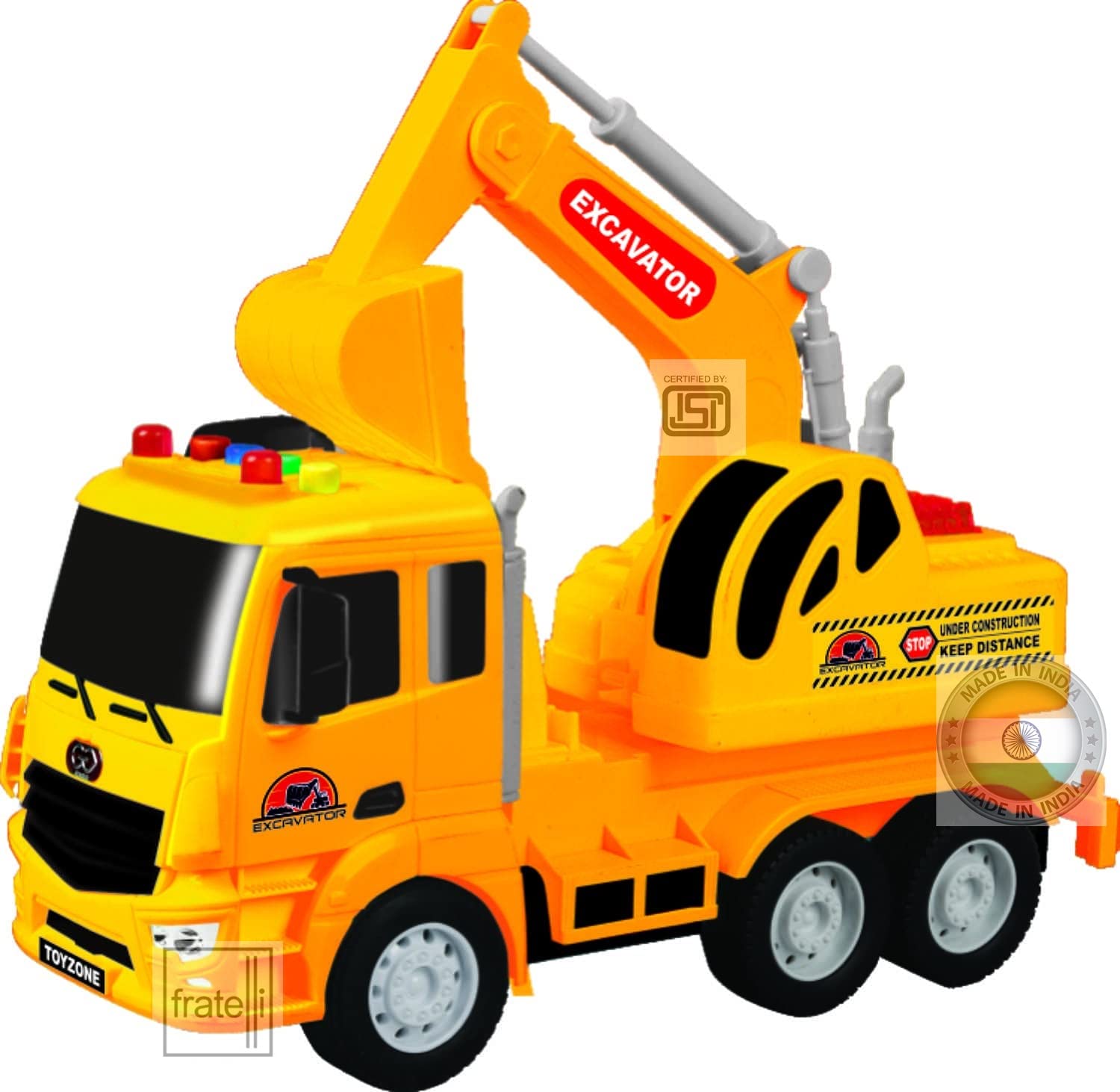 FRATELLI Big Size Exclusive Toys for Kids|Boys|Girls with Lights and Music (Excavator Truck, Friction Power Toy Trucks) Red
