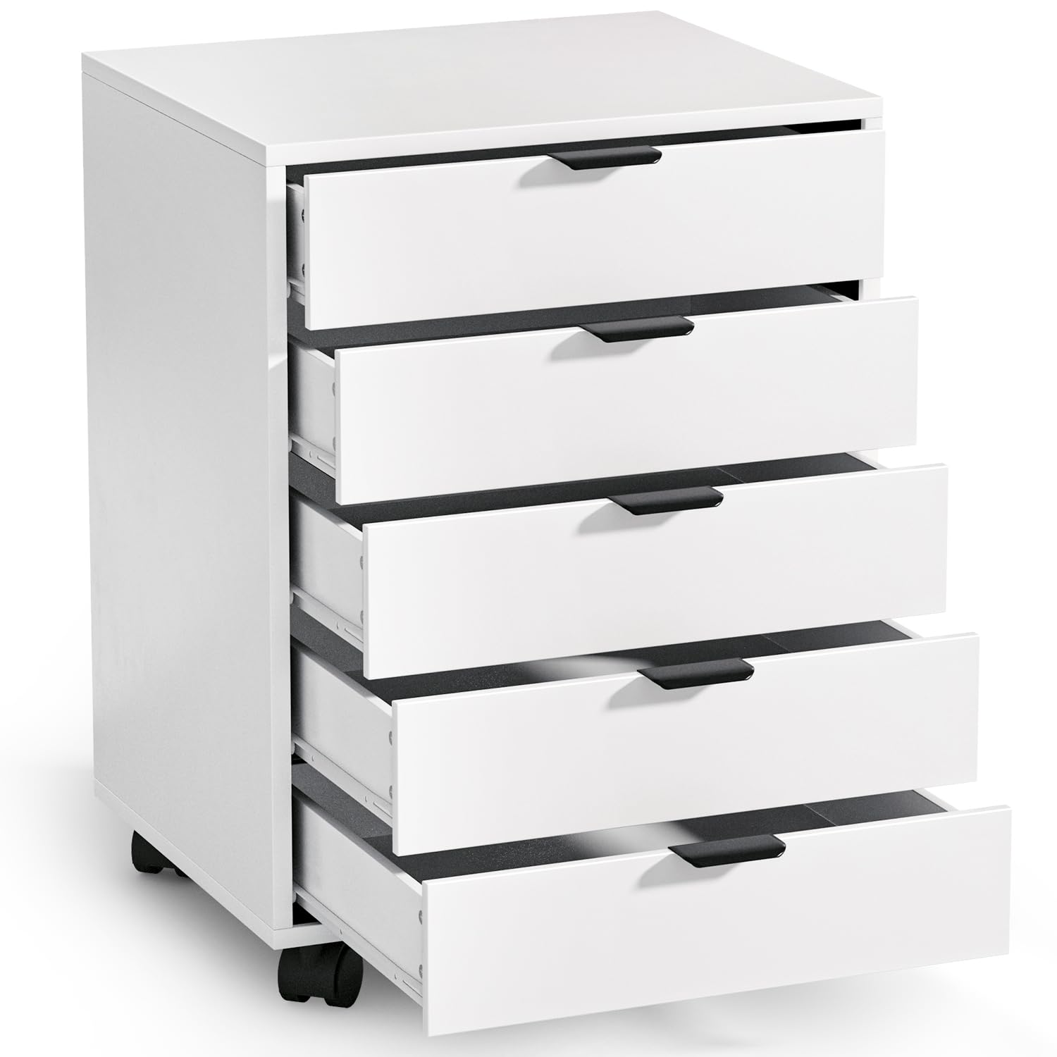 ELUCHANG Schedario da Ufficio con 5 Cassetti e Ruote, Archivio per Documenti A4, Armadio Mobile per Home Office e Studio, Bianco, 40x40x60 cm