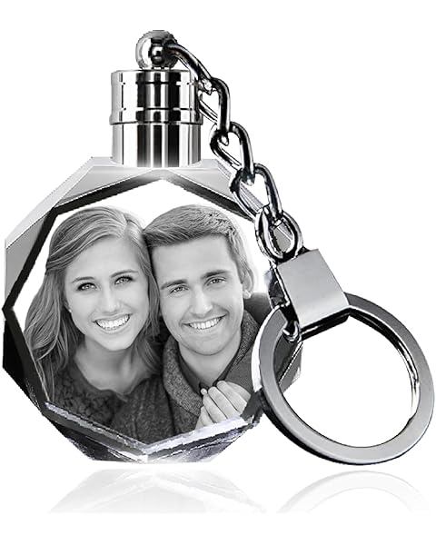 HAN'S LASER Personalized 3D Keychains with LED Light, Crystal Keychain with Your Own Photo, Great Memorial Gifts