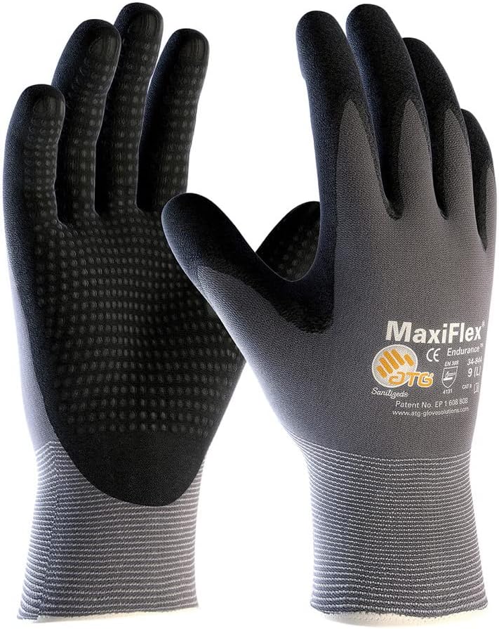 Protective Industrial Products 34-844/M G-Tek Maxi Flex Endurance Glove, Black Micro-Foam Coated Palm and Finger Tips with Micro Dots, Dark Gray Liner, Medium, Black (Pack of 12)