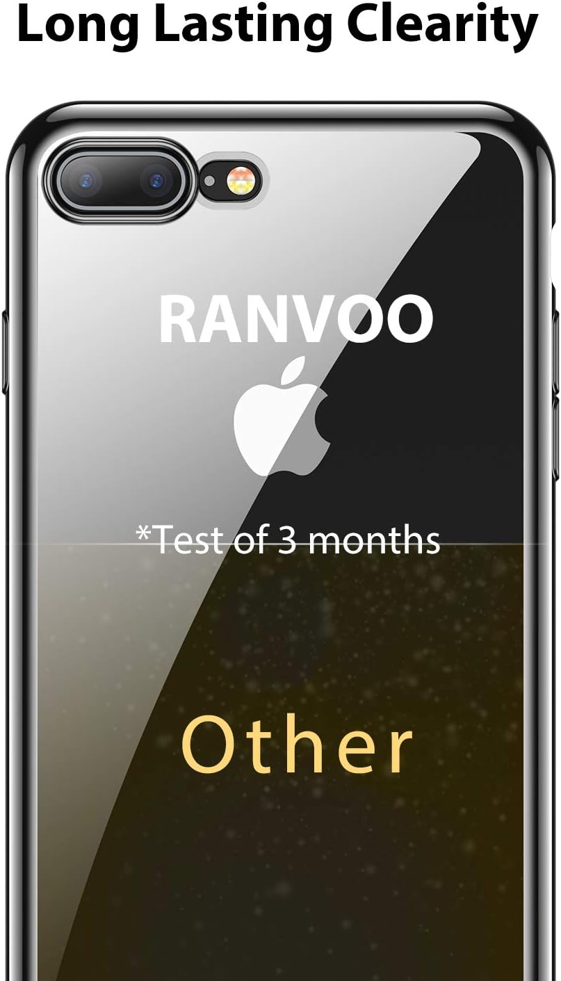 RANVOO iPhone 8 Plus Case, iPhone 7 Plus Case, Ultra Slim Thin Clear Soft Case with Premium Flexible Chrome Bumper and Transparent TPU Back Plate Gel Cover, iPhone 8 Plus / 7 Plus (Jet Black)