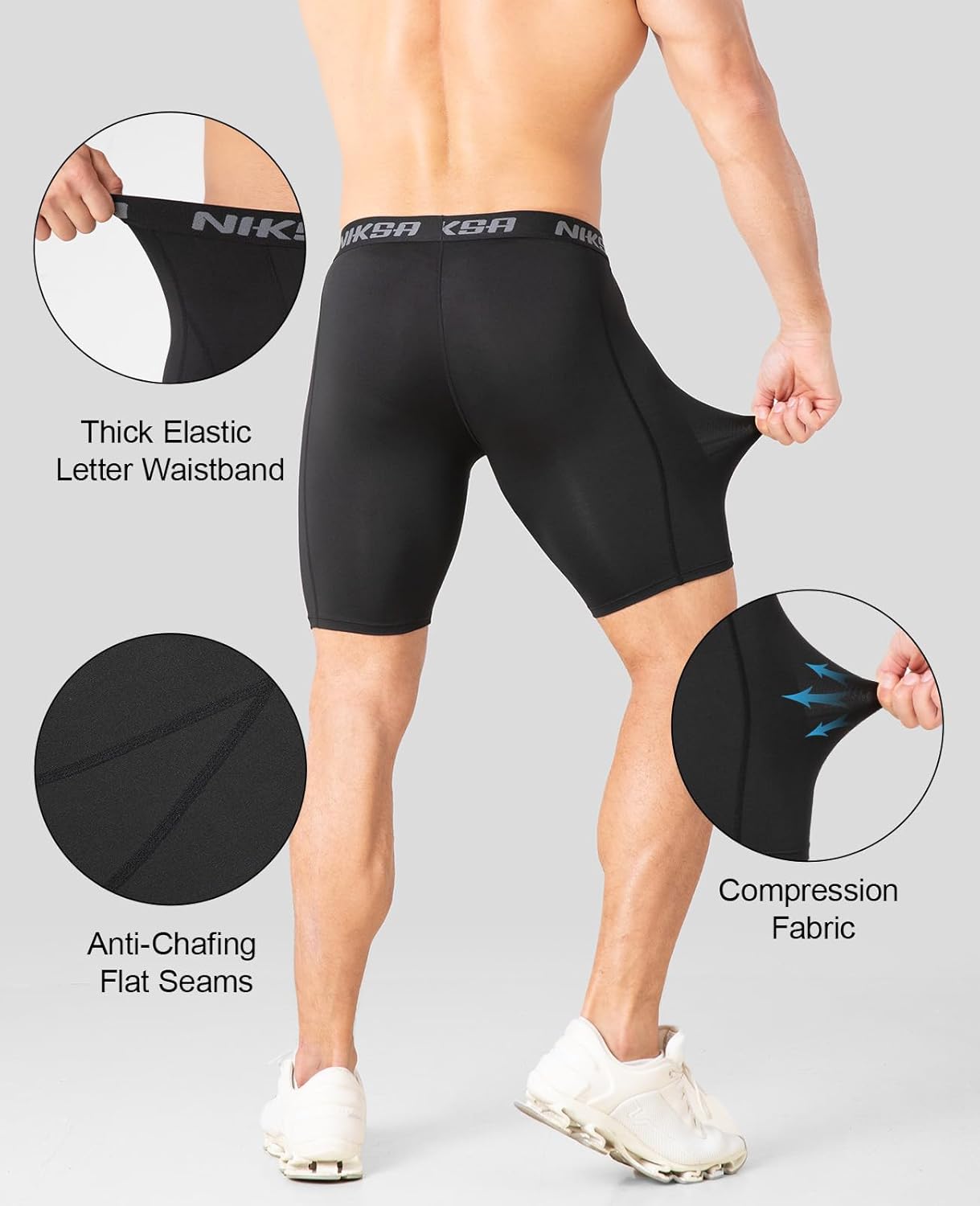 Niksa 3 Pack Compression Shorts Men, Spandex Athletic Workout Running Shorts Performance Sport Baselayer Underwear - Image 3