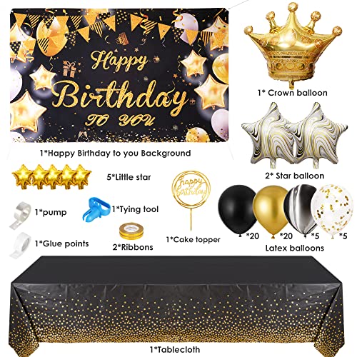 Birthday Decorations - Katbuu Gold Black Happy Birthday Party Decorations For Women Men Kid, Happy Birthday Banner, Gold Black Balloons Arch Garland For Sweet 16Th 21St 30Th 40Th 50Th Birthday Party Decor Supplies #TOP1