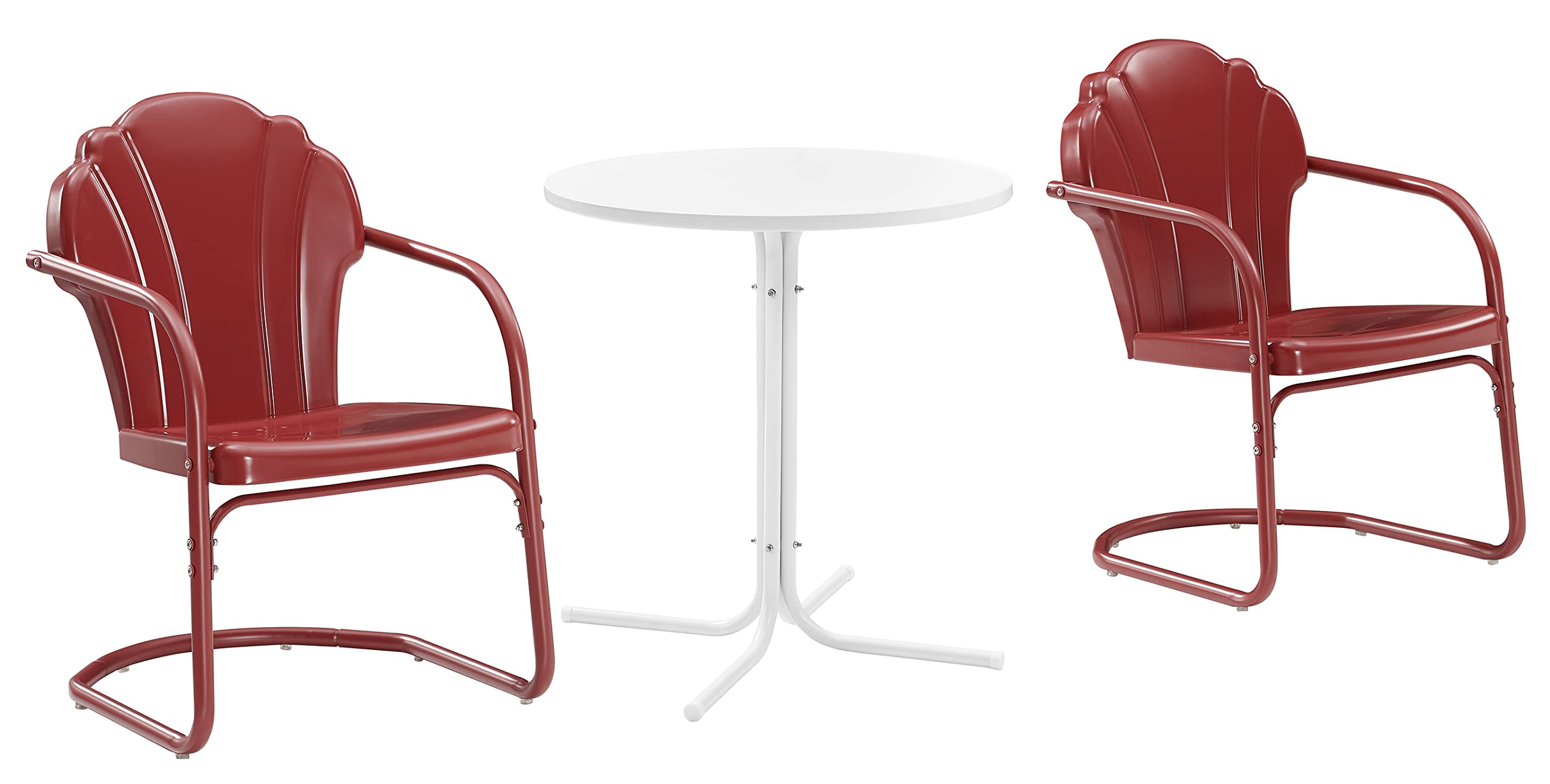 Crosley Furniture Tulip 3-Piece Outdoor Bistro Set, Retro Metal Patio Table and Chairs for Dining, Porch, Dark Red Satin