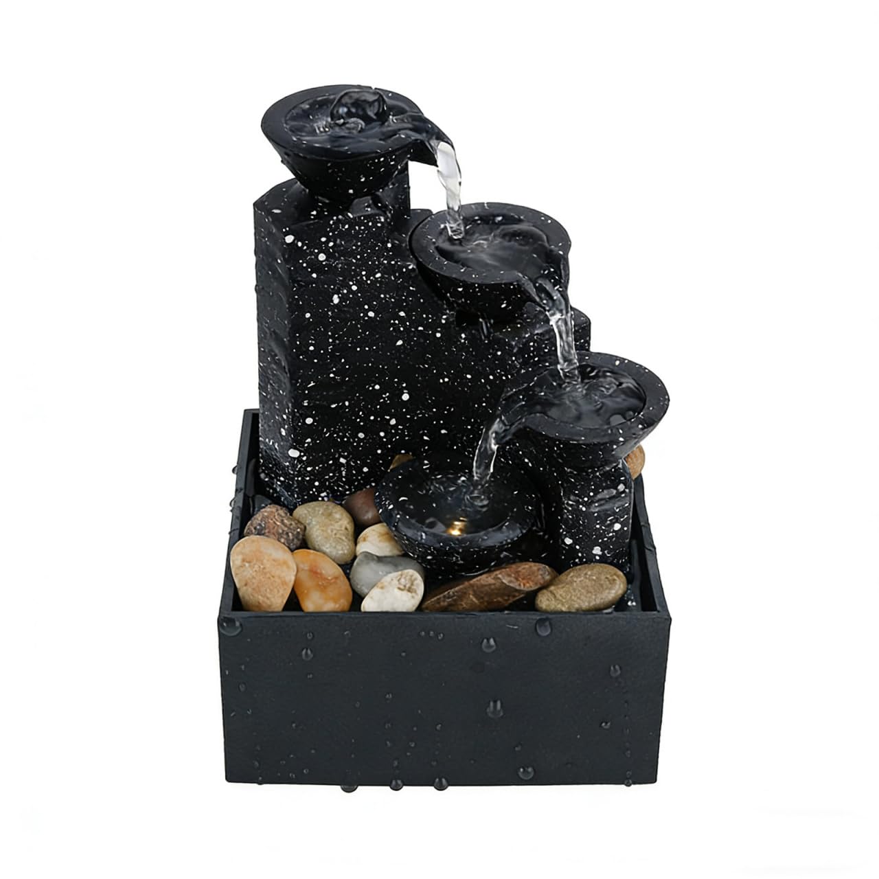 Fontaine d'intérieur cascade miniature SOLUSTRE 3 niveaux pour bureau zen