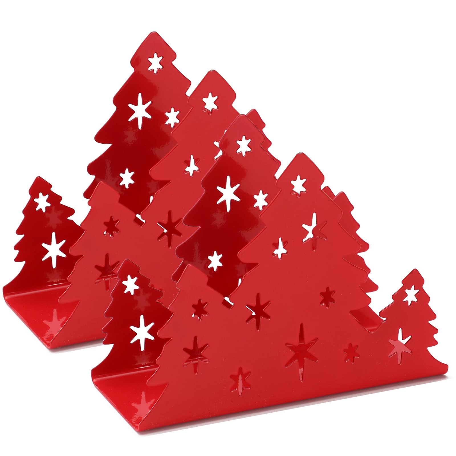 2 Pack Christmas Napkin Holders for Table, Tissue Dispenser for Kitchen Countertop/Restaurant, Stainless Steel Paper Napkin Storage and Organization for Tabletop Decoration (Red)