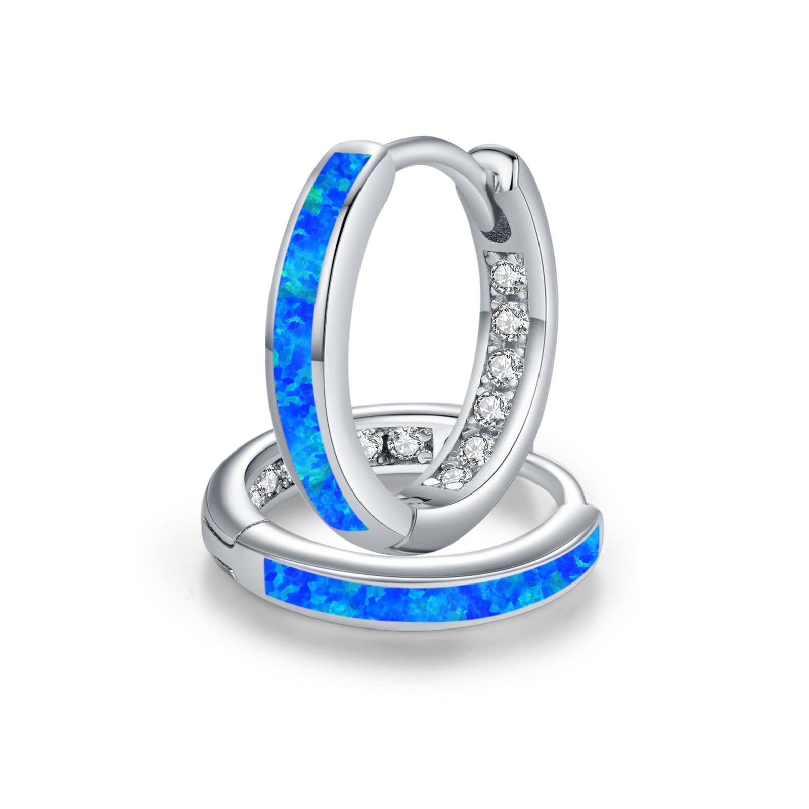 Opal kolczyki damskie, srebro wysokiej próby 925, kreolki, opal, kreolki, małe srebrne kolczyki, cyrkonie, opal, biżuteria, prezent dla kobiet, kobiet, dziewcząt, 15 mm