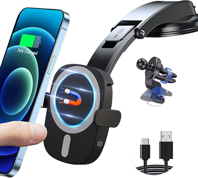 Mag-safe Car Charger,[Upgrade Auto Open/Close even Power off] Car Phone Holder Wireless Charger,[Electromagnetic Sense] Wireless Car Charger,Mag-safe Car Mount for iPhone 14/13/12 Pro Max Mini/XS etc