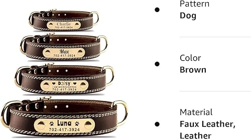 Miniatura 7 de Collar de perro personalizado  Collar de perro de cuero personalizado con placa de identificación grabable  Collar de identificación duradero