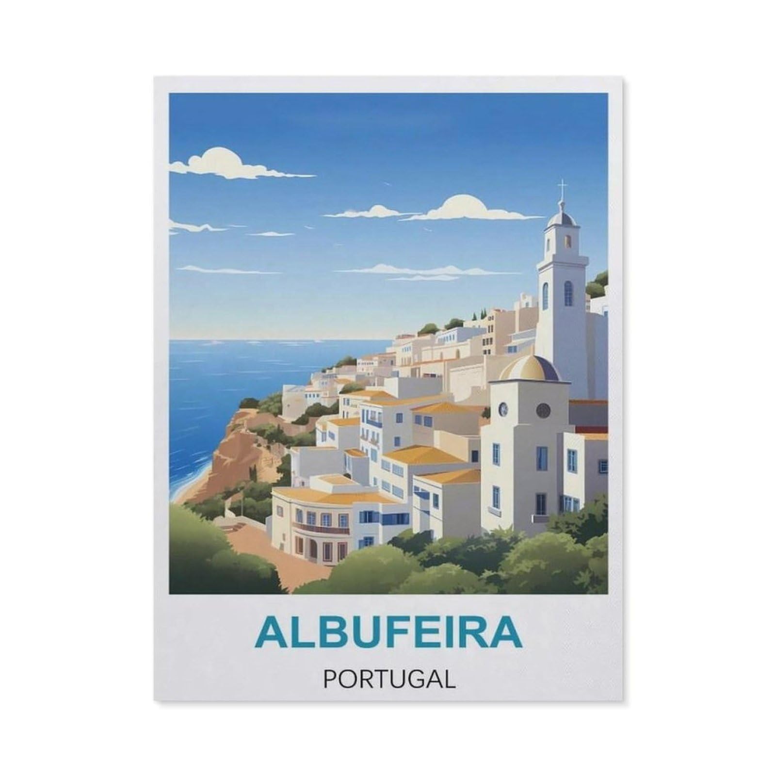 BEAYODKP 5D DIY Diamond Painting kit，Albufeira Portugal Vintage Travel Poster，Round Resin Diamond Cross Stitch, Home Decoration Gift（30 x 40 cm/11.81 x 15.74 inches）-CA45