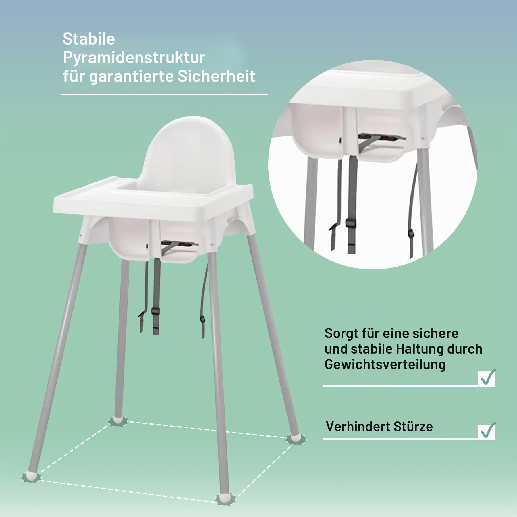 Premium Hochstuhl für Babys mit Abnehmbarem Tablett – Stapelbarer, Zerlegbarer Kinderhochstuhl · Stahlbeine · Sicherheitsgurt · Für Haushalt und Gastronomie · Kompatibel mit Ikea Antilop