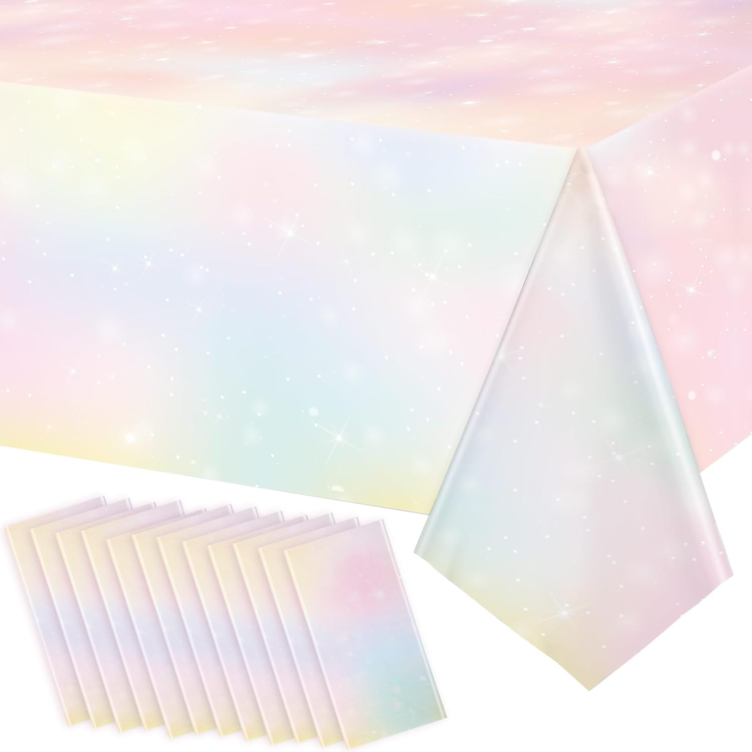 Riakrum Pastel Rainbow Tablecloths Pastel Party Decorations Disposable Rainbow Tablecloth Waterproof Plastic Table Cover Supply for Birthday Wedding Bridal Shower 108 x 54 Inch(12 Pcs)