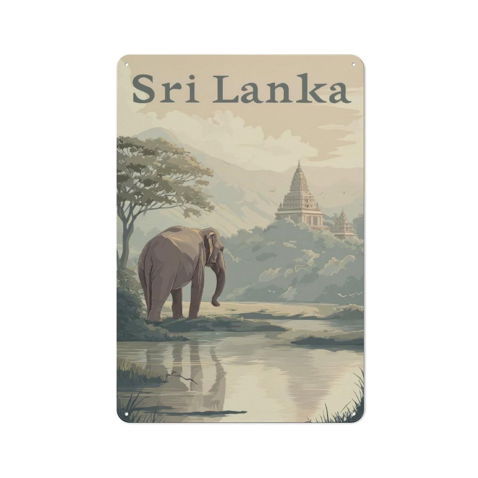 Junmoney Style-13 Tin Wall Plaque 30X20cm With Sri Lanka Travel For Home Office Or Studio, New Home Wall Decor For Home Office Decor Fans