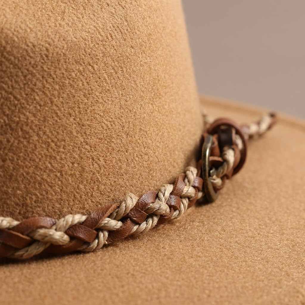 Cowboy Hat Bands for Men,Western Hat Accessory with Braided Leather Design
