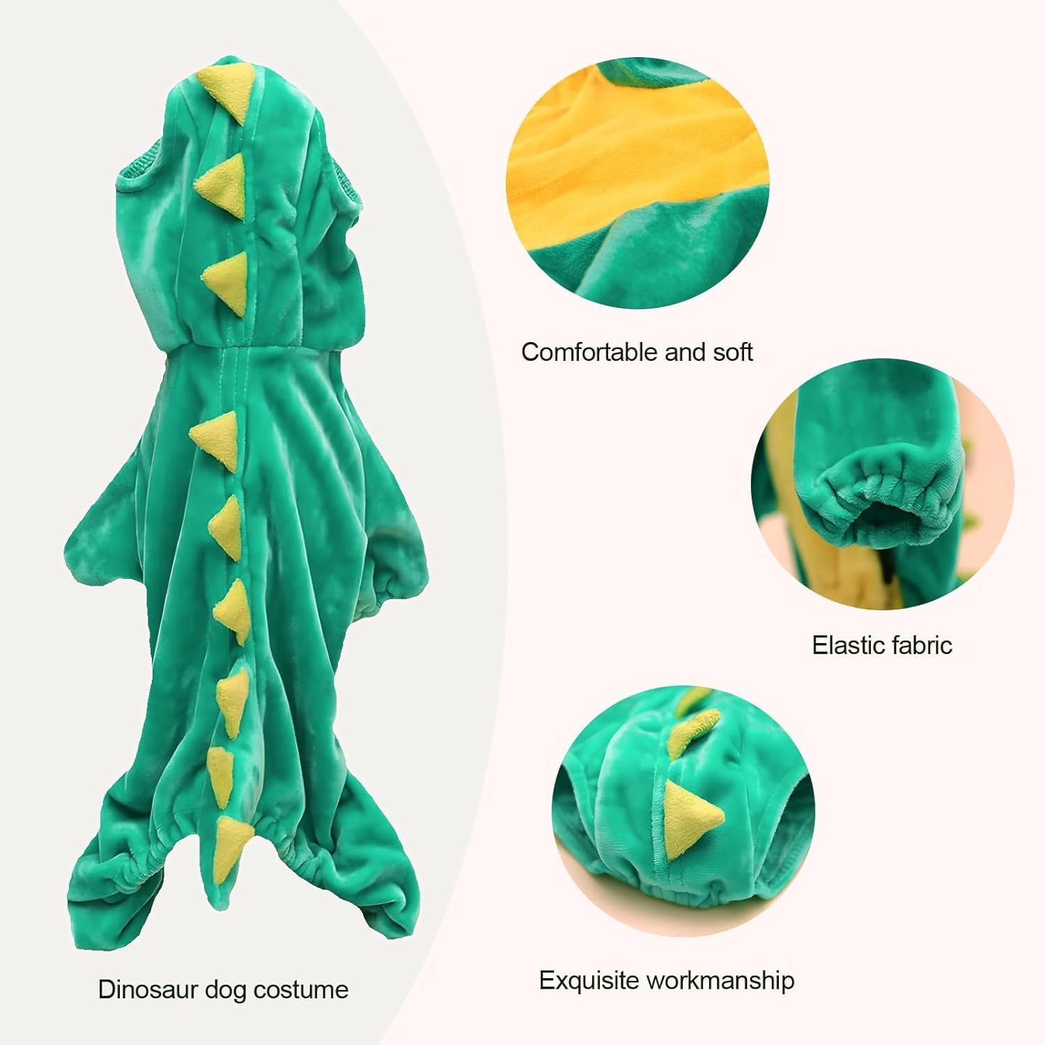 NIULA Dinosaur Dog Costume - Halloween Dino Dog Clothes Cute Cat Apparel Funny Hoodie for Small & Medium Pets Green