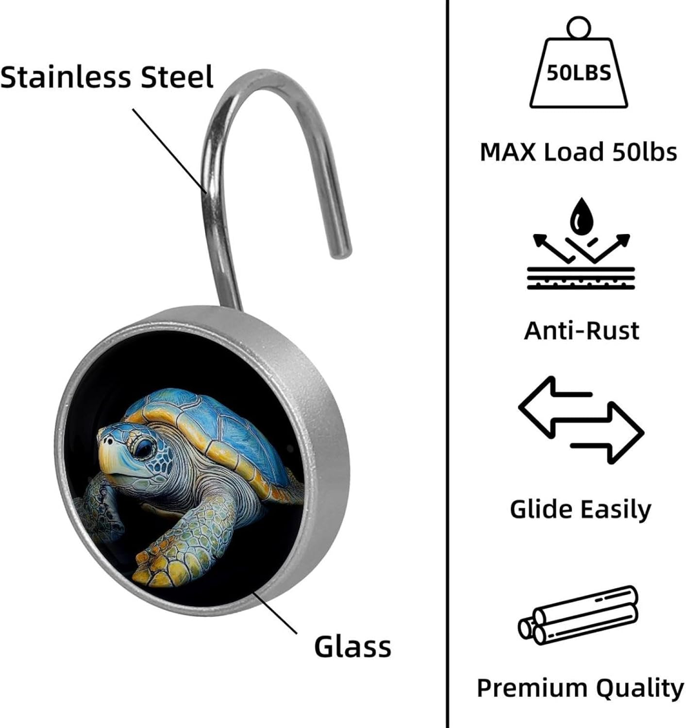 12 Pieces Sea Turtle (1) Shower Curtain Hooks Rings, Stainless Steel Shower Hook Hanger Rings for Bathroom Living Room Bedroom Home Decor