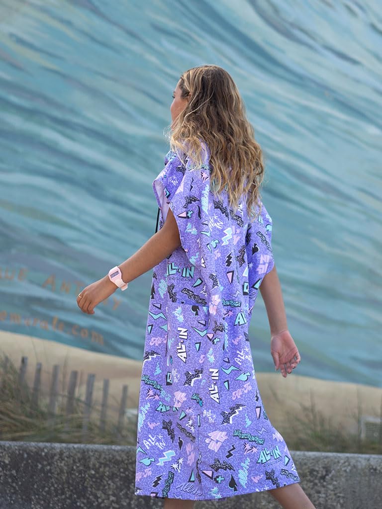 ALL-IN - Poncho de Voyage Travel Poncho - Microfibre 100% Recyclée - Surf, Bain et Plage - Forme Classique Coupe Droite à Capuche - Taille Unique