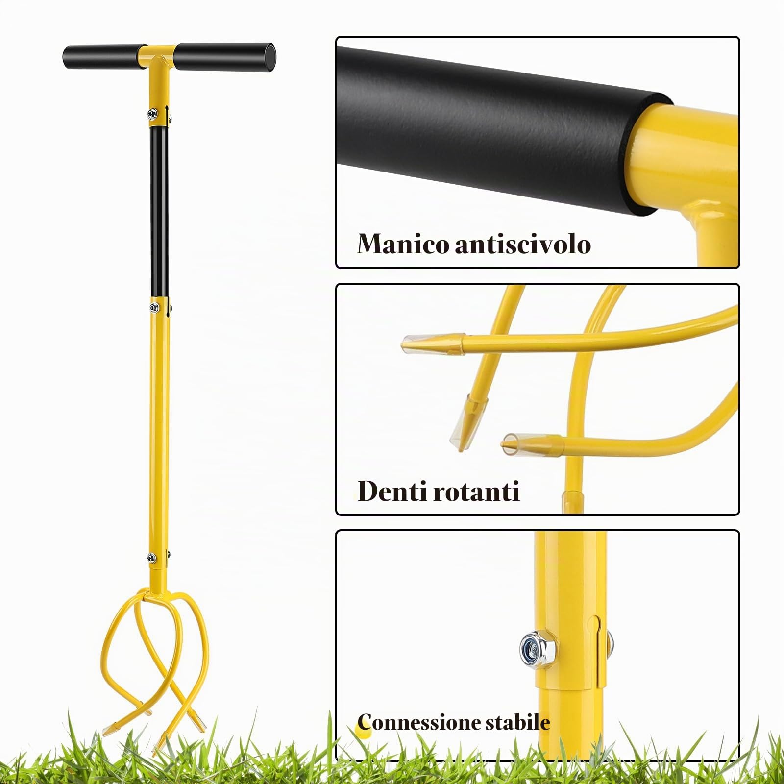 SWAWIS Artiglio da Giardino Twist, Fresa Manuale con Manico, Arieggiatore e Rimuovi Erbacce in Un Unico Prodotto, Regolabile in Altezza e Staccabile, per Pulizia del Terreno e Controllo delle Erbacce