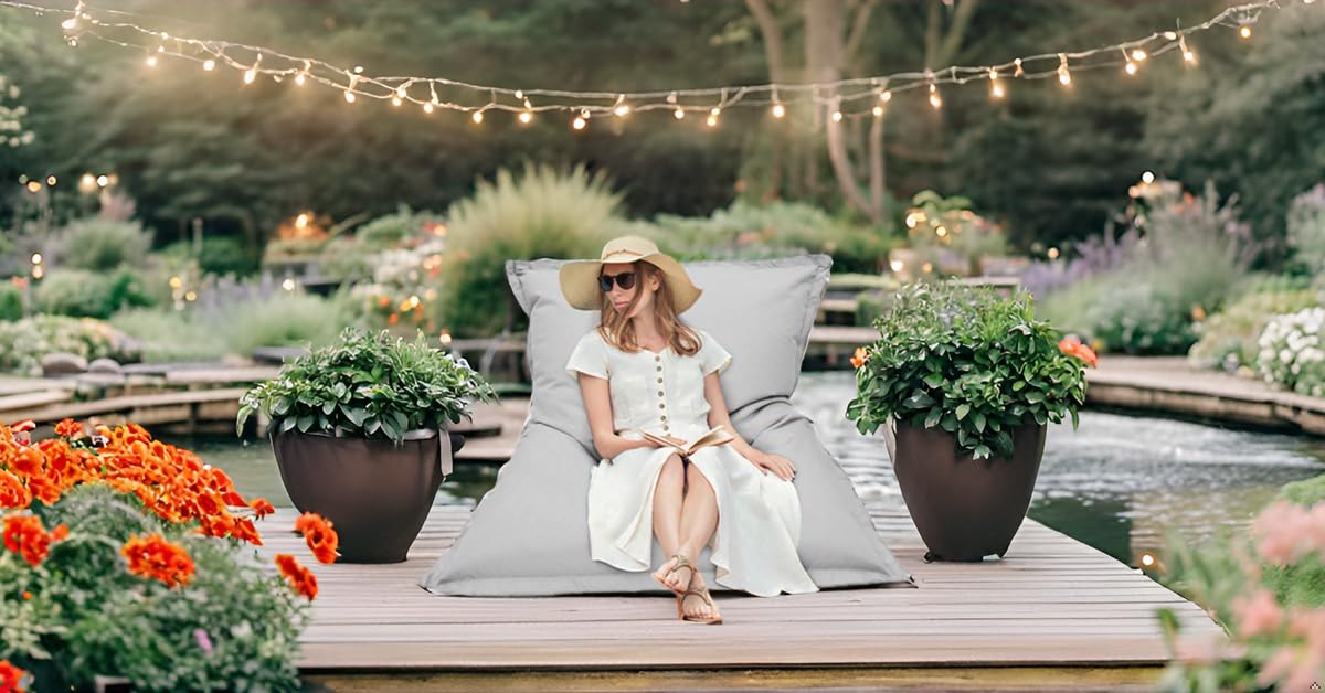 Gardenista Riesen-Sitzsack XXL 125×160 cm Wasserfestes Indoor & Outdoor Liegekissen 380L EPS Perlen Füllung Bean Bag mit waschbarem Bezug Sessel für Kinder & Erwachsene Sitzkissen Sofa Beanbag (Grau)