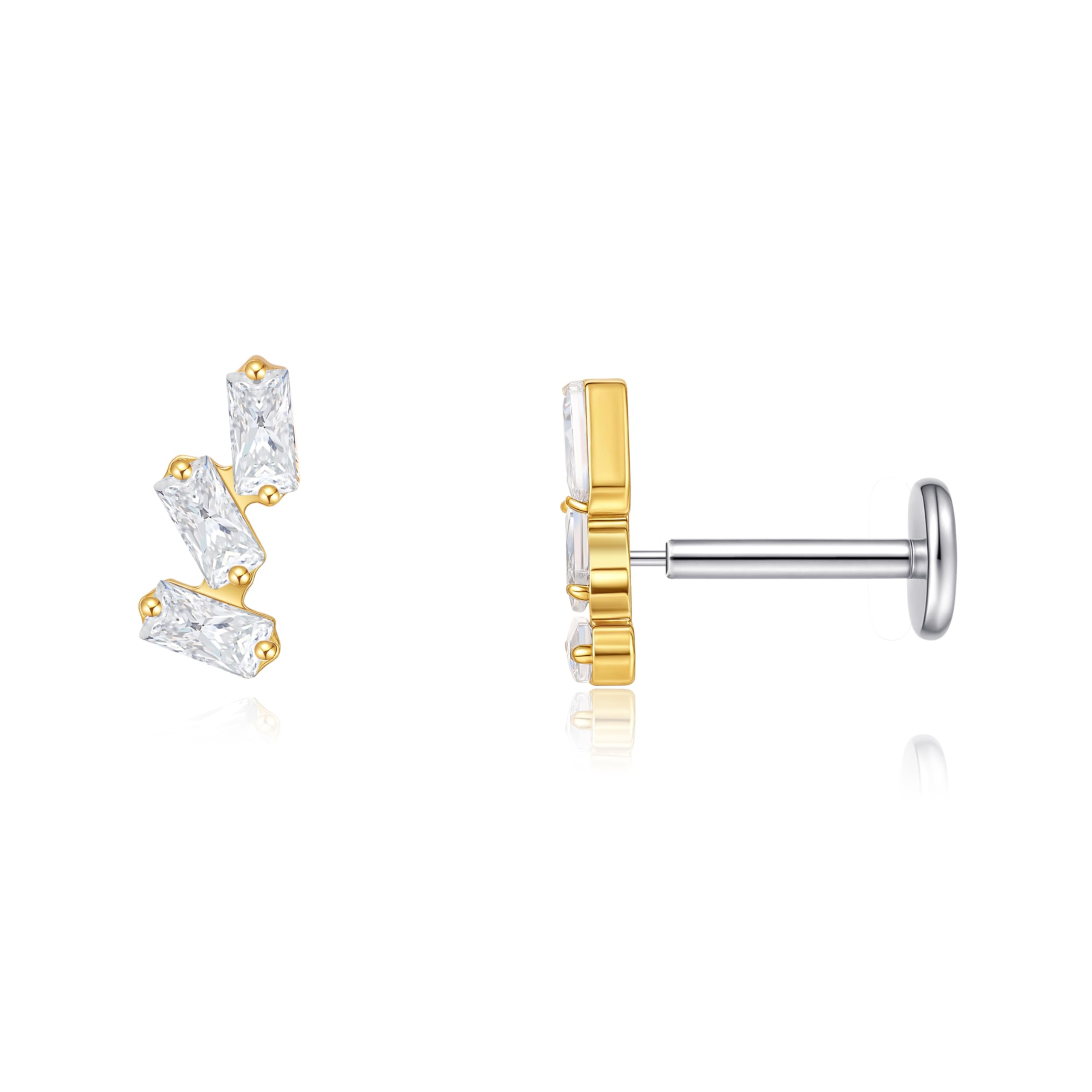 G23 Hypoallergenic 18g Flat Back Stud Earrings | F136 Implant Grade Titanium Press Fit Threadless Push Pop in Cartilage Helix Labret Lip Monroe Tragus Piercing Studs