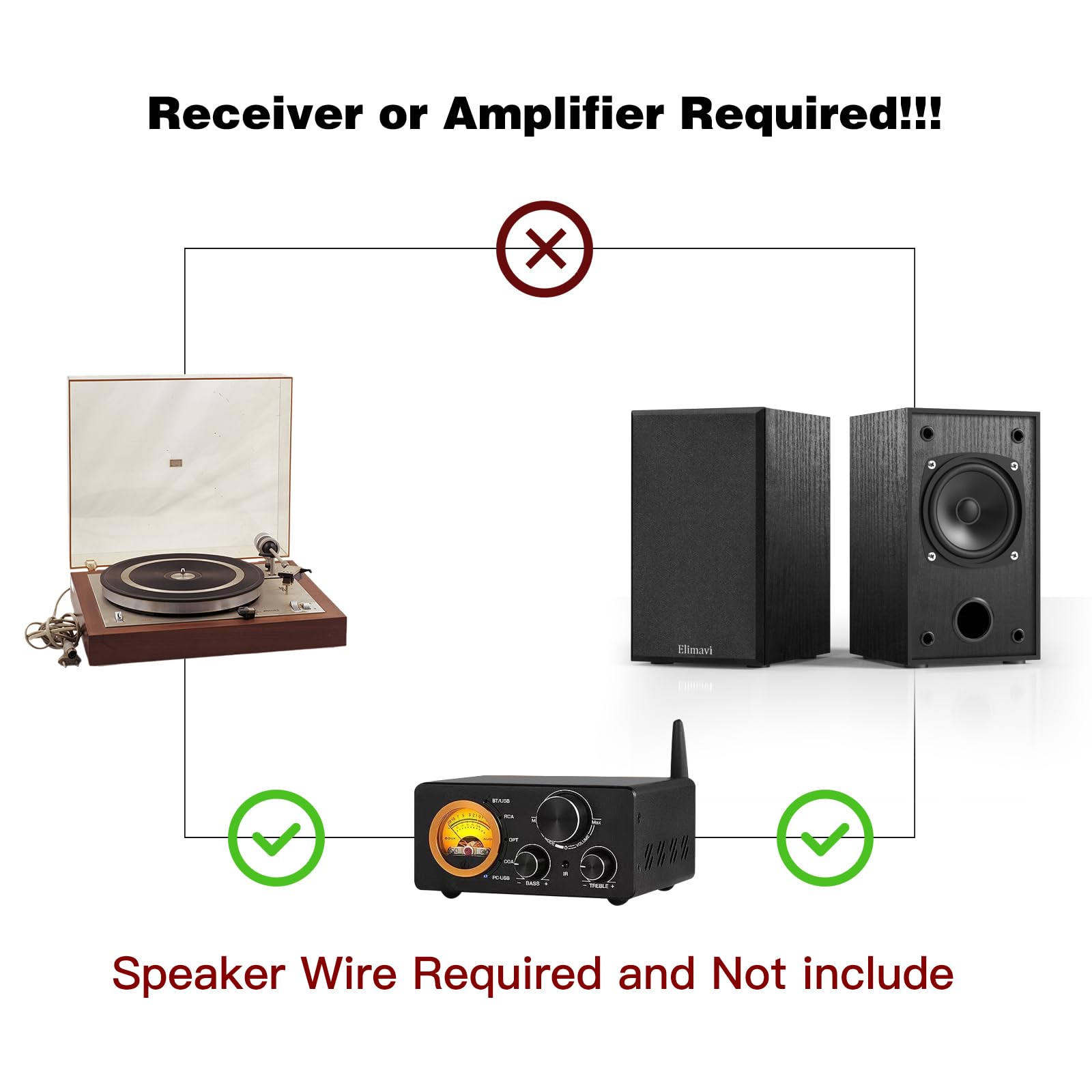 Passive Bookshelf Speakers for Home Theater Surround Sound, Satellite Stereo Speakers with Classic Wood Grain for Record Player/Computer/TV, Wall Mountable, Cable Included, Black