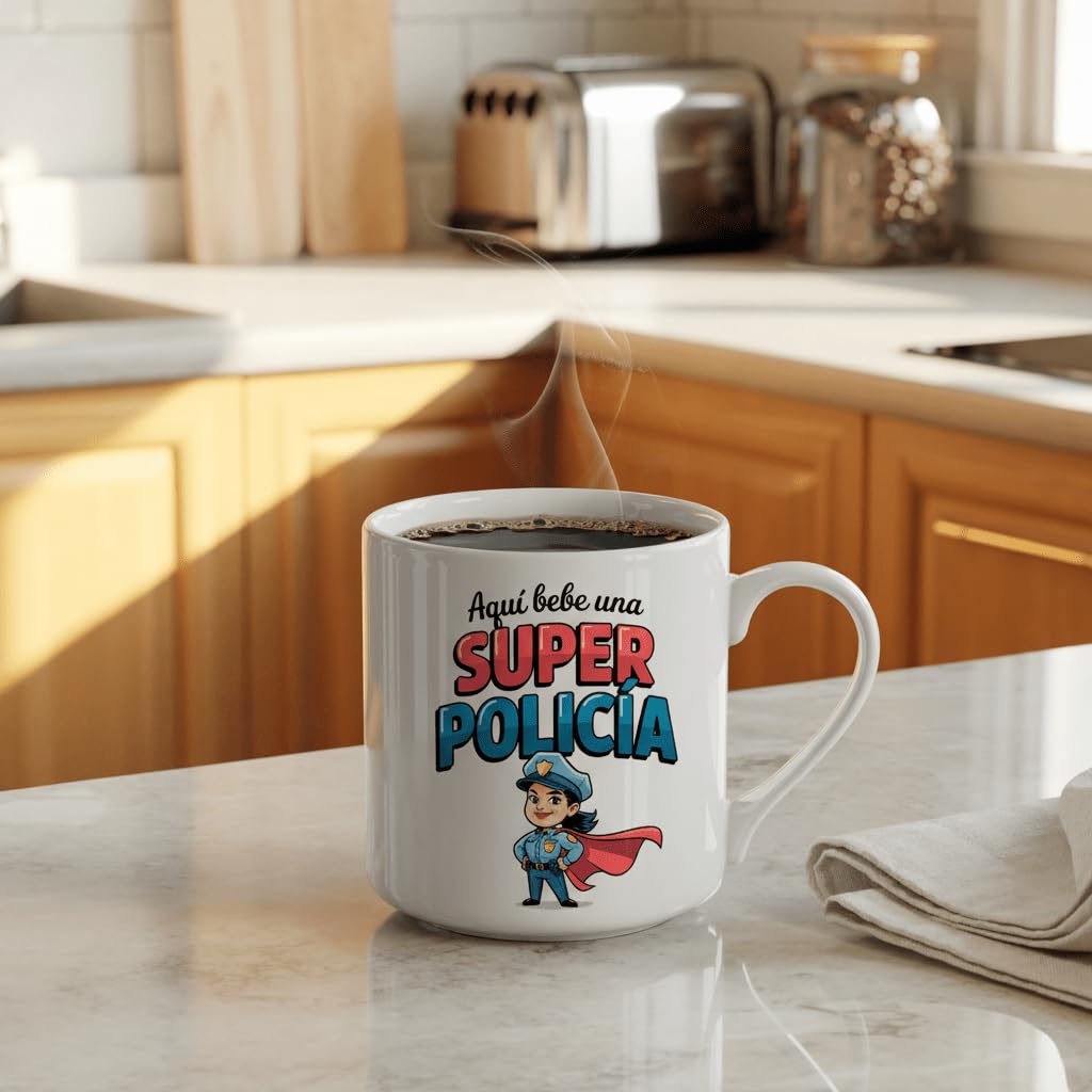 Taza SUPER POLICÍA – Regalo Original para POLICÍA | Taza de Cerámica 325ml con Diseño Superhéroe | Apta Microondas y Lavavajillas — view 2