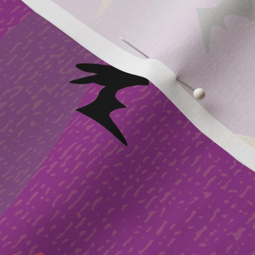 Spoonflower Fabric - Vintage Halloween Witch Girl Purple Green Moon Black Cat Cute Retro Printed on Petal Signature Cotton Fabric by The Yard - Sewing Quilting Apparel Crafts Decor