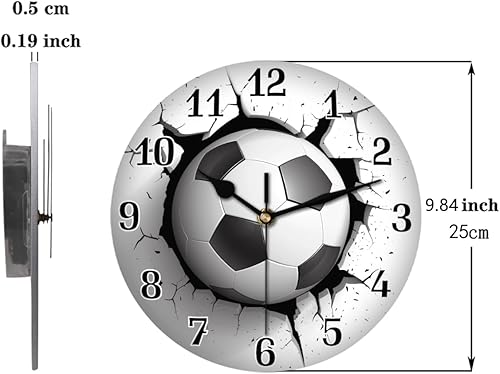 Miniatura 2 de AUUXVA Reloj de pared acrílico redondo con estampado de balón de fútbol deportivo, pintura artística silenciosa sin tictac para niños, dormitorio,