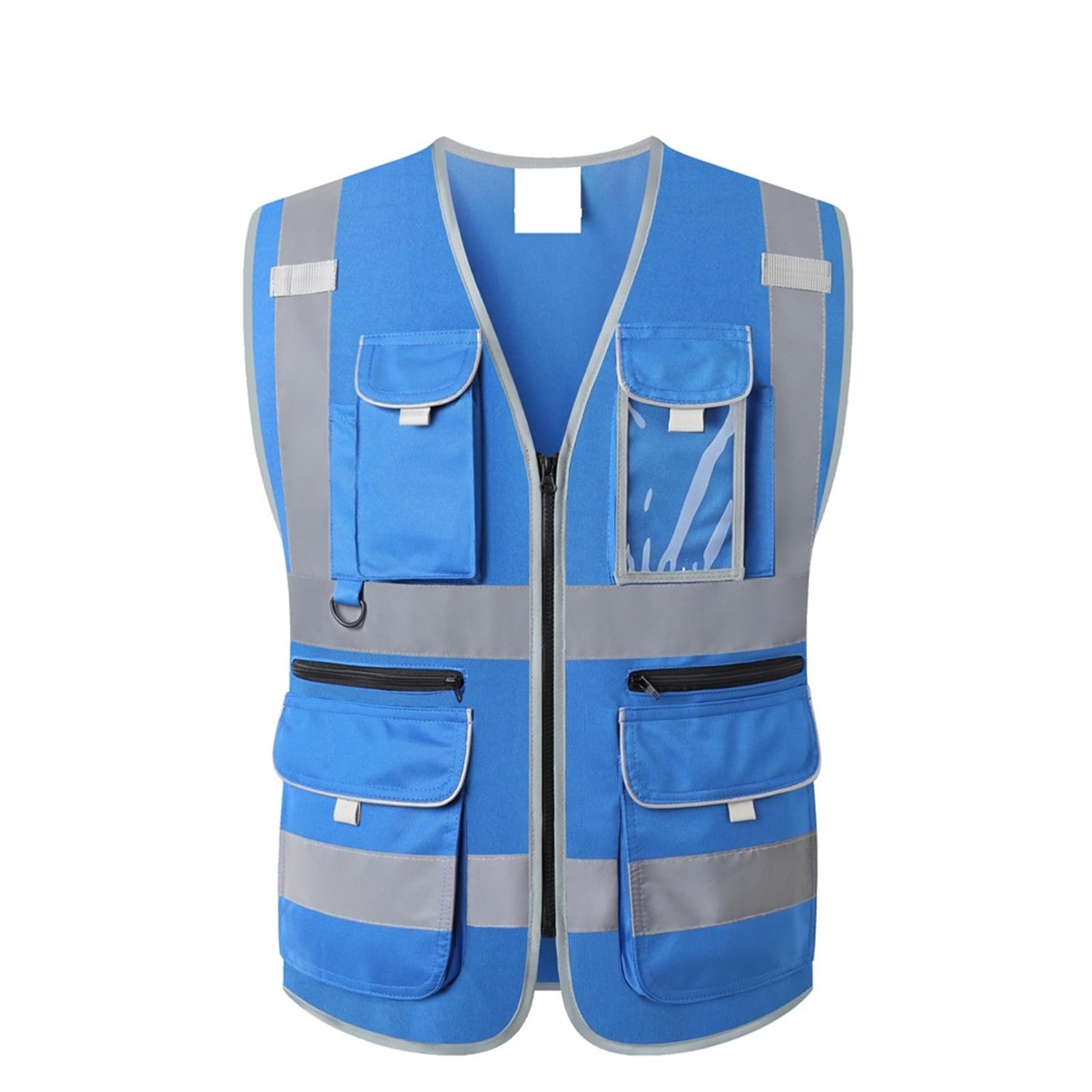 Chaleco Reflectante de Seguridad Azul/Negro con múltiples Bolsillos y Cremalleras for Hombres en Trabajos construcción(Blue,L)