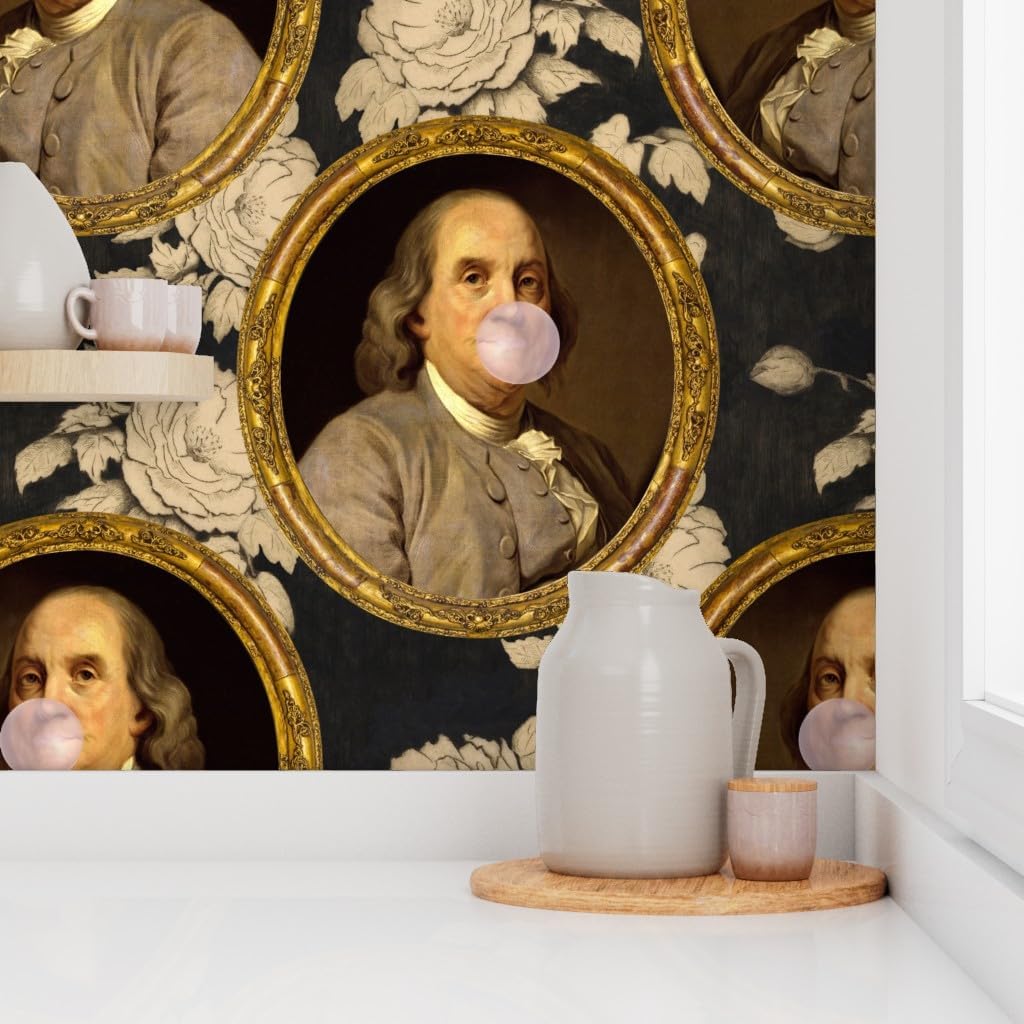 Removable Wallpaper 12ft x 2ft - Benjamin Franklin Portrait Historical Botanical Gum Custom Pre-Pasted Wallpaper by Spoonflower