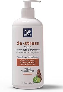 Kiss My Face De-Stress 2-in-1 Body Wash & Bath Soak Cedarwood + Bergamot - Vegan Body Wash - 16 oz Bottle with Pump (Cedarwoord & Bergamot, Pack of 1)