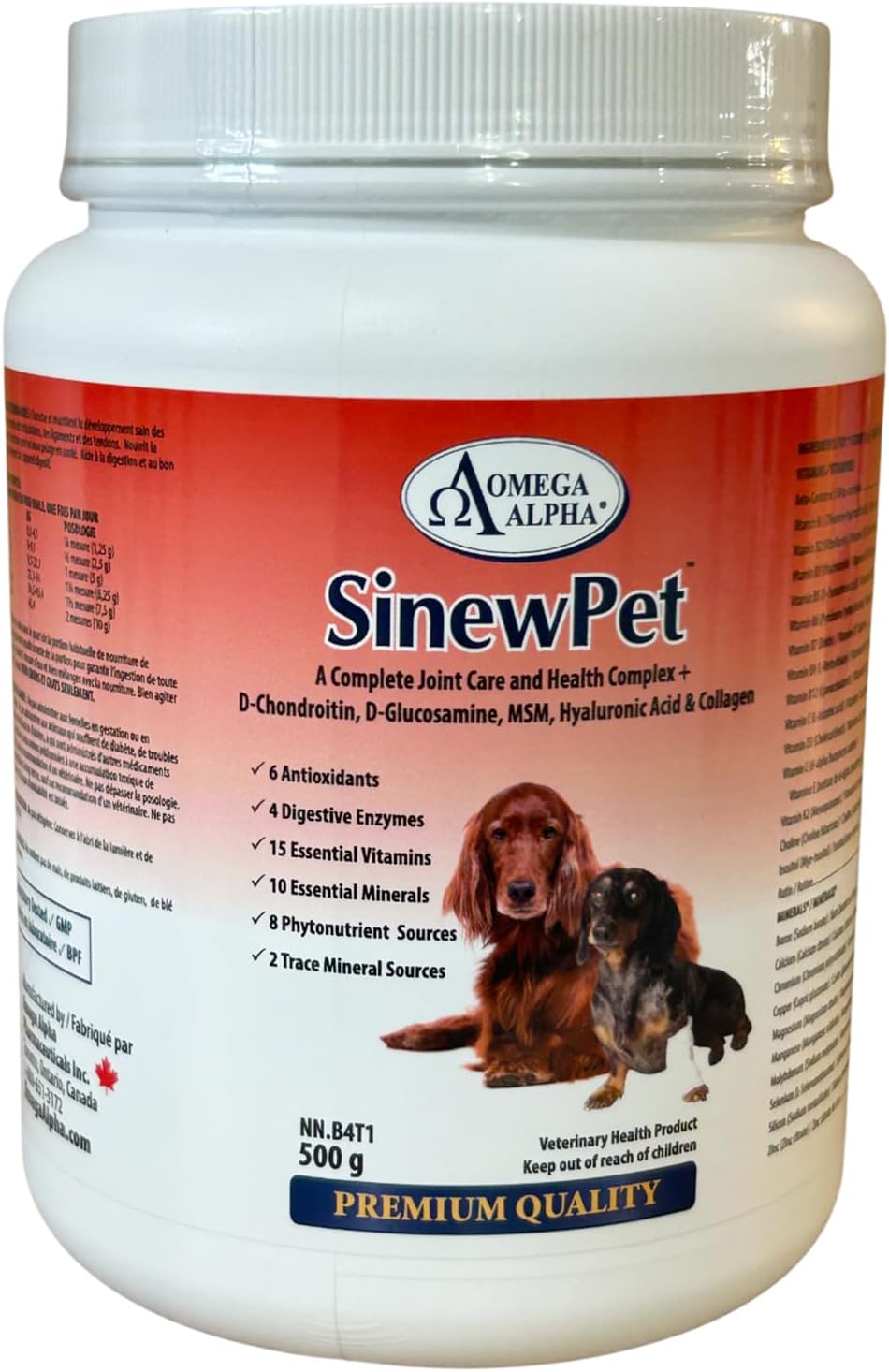 Omega Alpha SinewPet Joint Support for Dogs & Cats 500g Powder, Glucosamine MSM Chondroitin & Hyaluronic Acid for Hip & Joint Mobility, Made in Canada