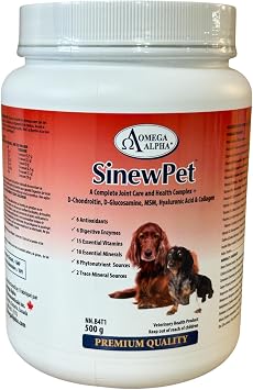 Omega Alpha Pets - Performance & Mobility-A Complete Joint Care and Health Complex + D-Chondroitin, D-Glucosamine, MSM, Hyaluronic Acid & Collagen- SinewPet-500g One Bottles