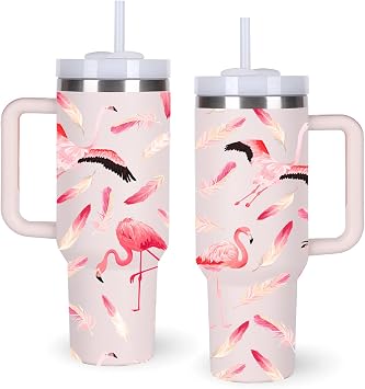 40oz Flamingo Tumbler with Handle Gifts for Women.Flamingo Lover Cups Tumbler Gifts for Women.40 oz Birthday Christmas Flamingo Cup Tumblers for flamingo lover.