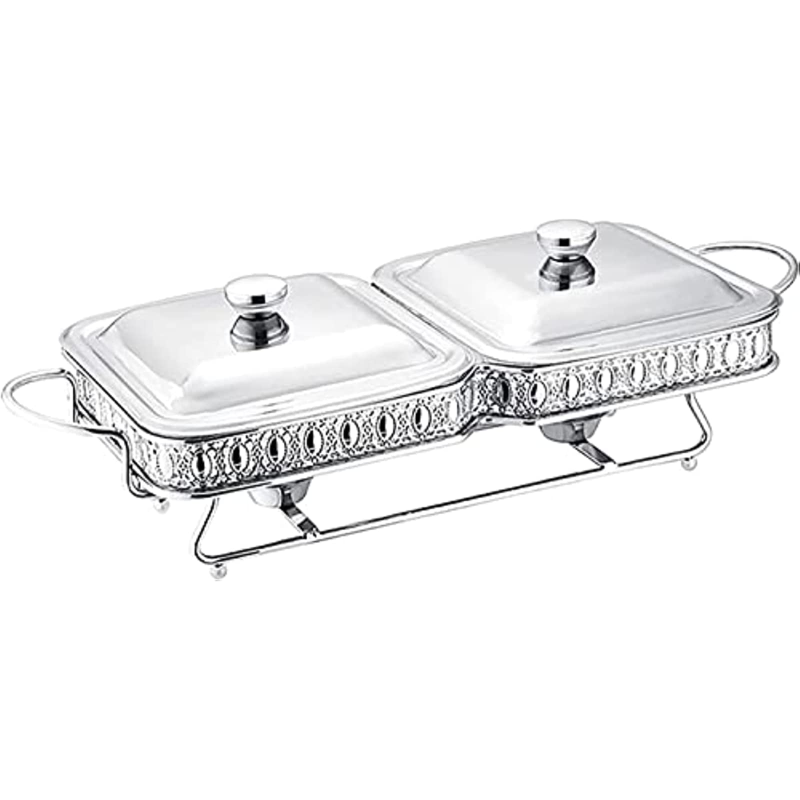 Chafing Dish Quadrato in Acciaio Inox, Set per scaldavivande, Buffet e Catering, con teglia per Alimenti, Coperchio, Supporto Solido e Contenitore per combustibile.，Silver