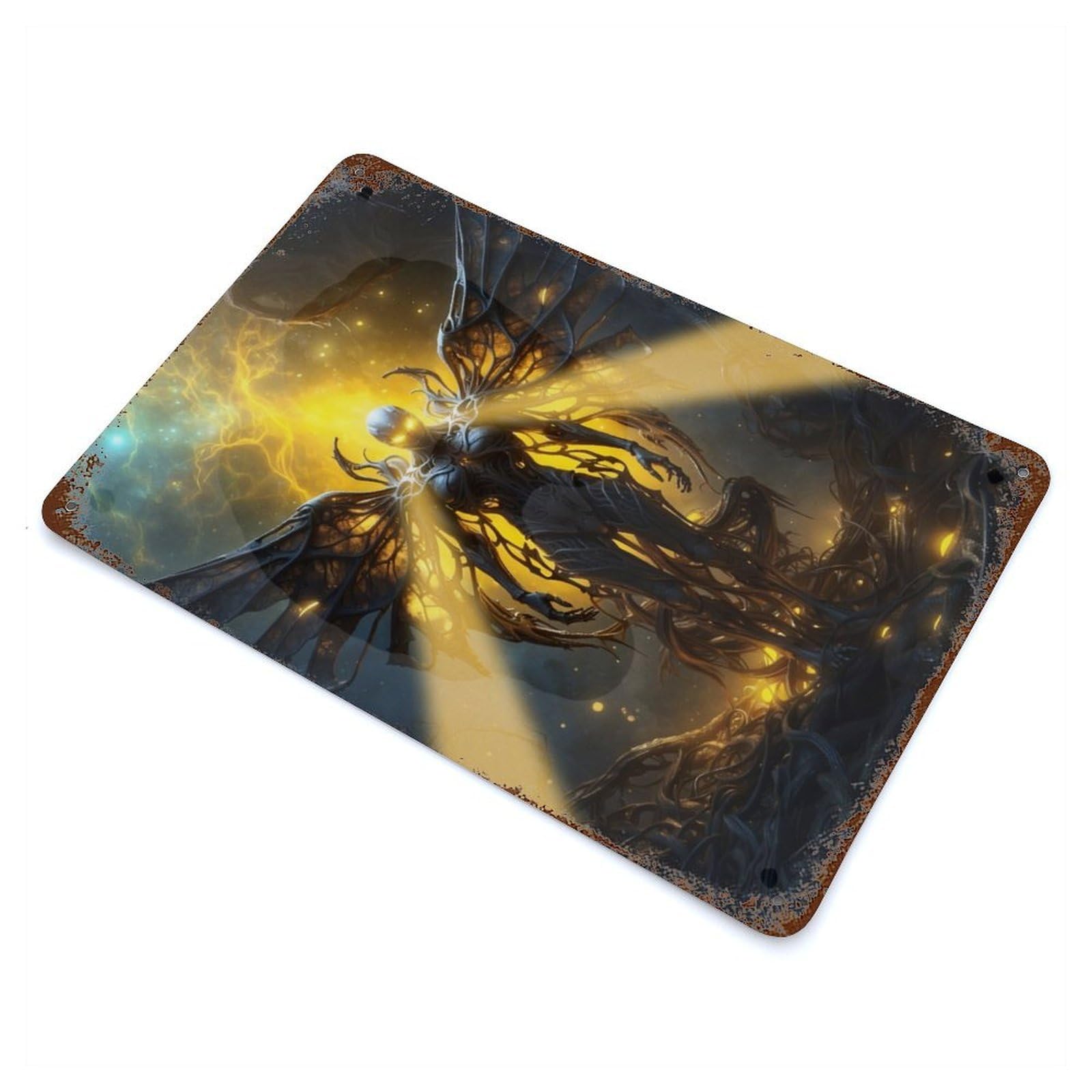 The Fall of The Archangel 11.8"x7.9" Vintage Rust Metal Sign, Decorative Metal Wall Art for Living Room, Hallway And Home Decor
